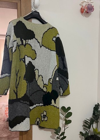 Kadın Gri Kamuflaj Desenli Uzun Triko Hırka - Görsel 5