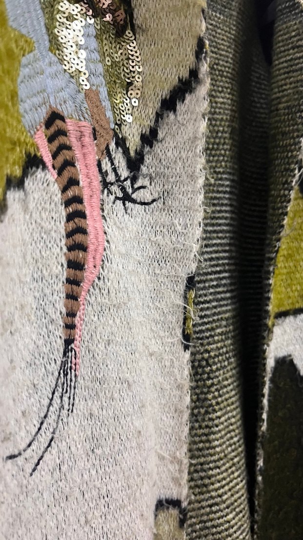 Kadın Gri Kamuflaj Desenli Uzun Triko Hırka - Görsel 4