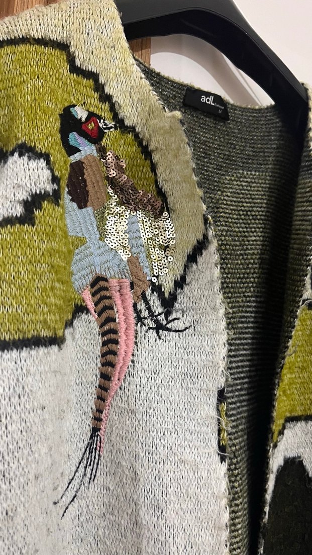 Kadın Gri Kamuflaj Desenli Uzun Triko Hırka - Görsel 2