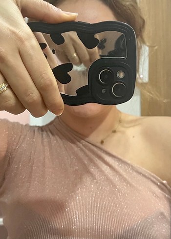 Parlak toz pembe  Tek Omuzlu Bluz - Görsel 2