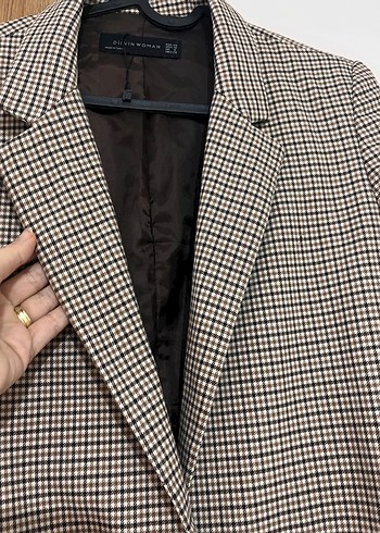 Gri Ekose Kadın Blazer - Görsel 4