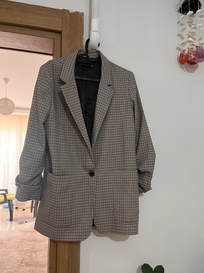 Gri Ekose Kadın Blazer - Görsel 5