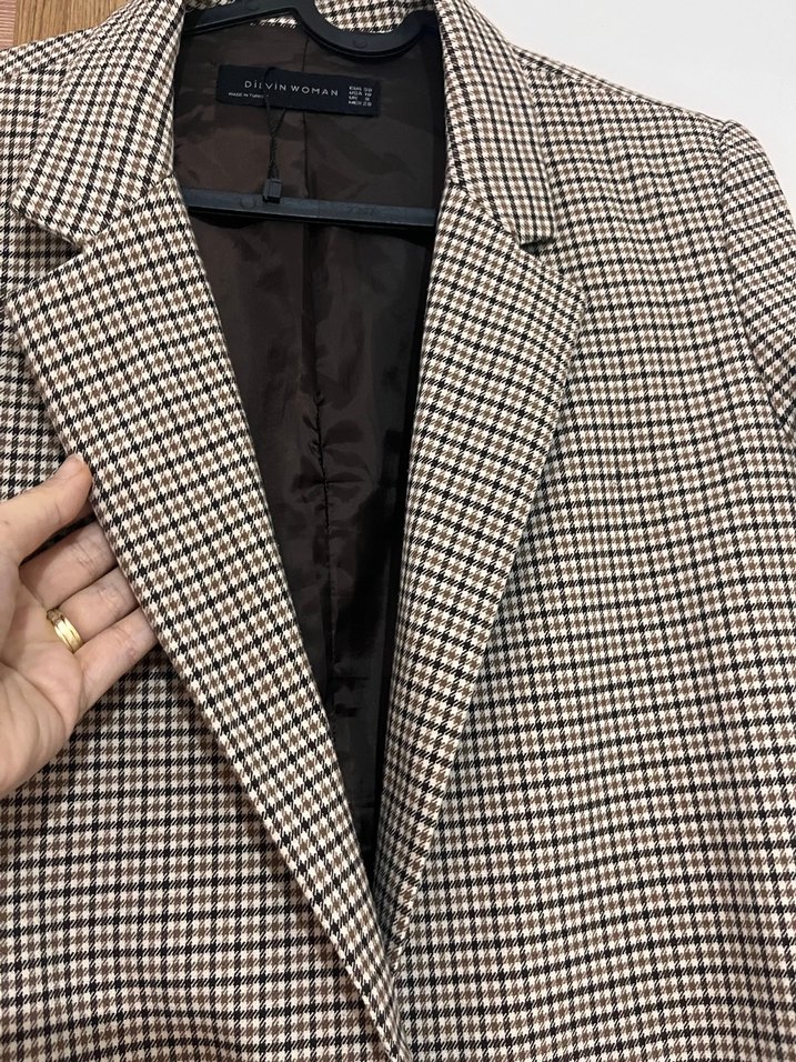 Gri Ekose Kadın Blazer - Görsel 4