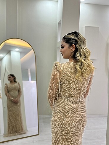 Gold taşlı abiye