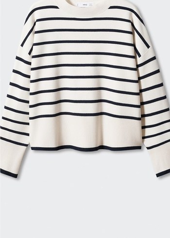 Çizgili Beyaz Kadın Triko Kazak - Görsel 2