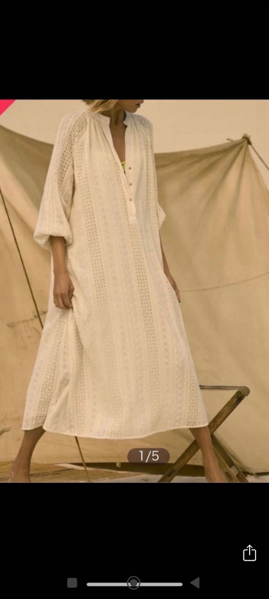 Dantel Detaylı Beyaz Uzun Keten Elbise - Görsel 2