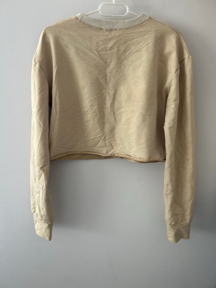 Bej Baskılı Crop Sweatshirt Kadın - Görsel 2