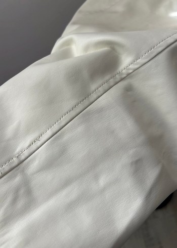 Beyaz Deri Midi Elbise - Görsel 3