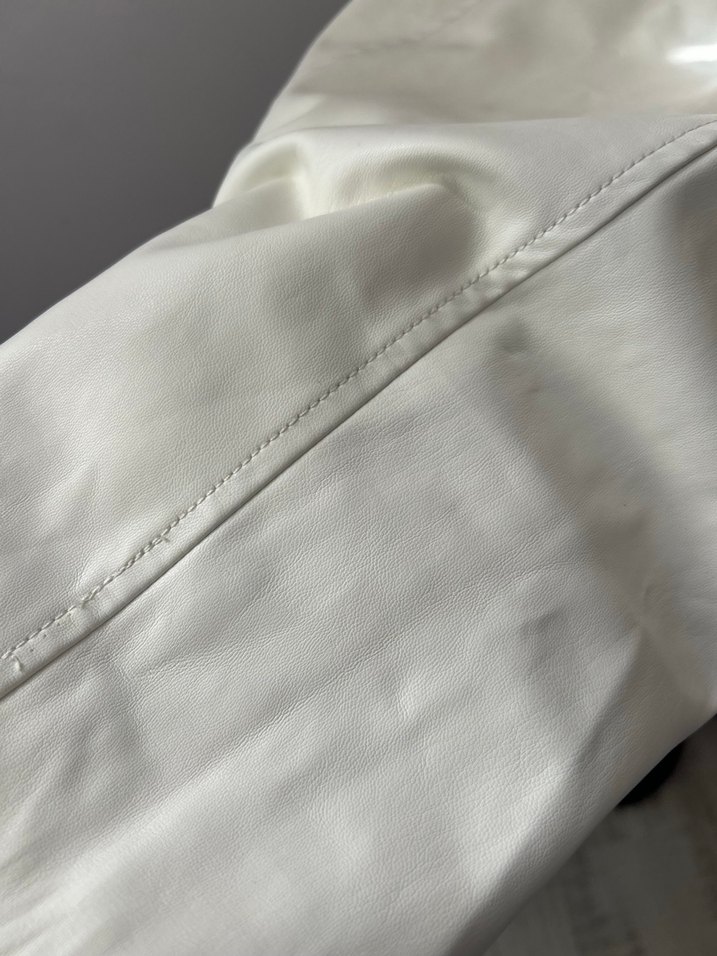 Beyaz Deri Midi Elbise - Görsel 3