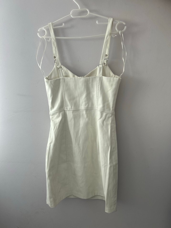 Beyaz Deri Midi Elbise - Görsel 2