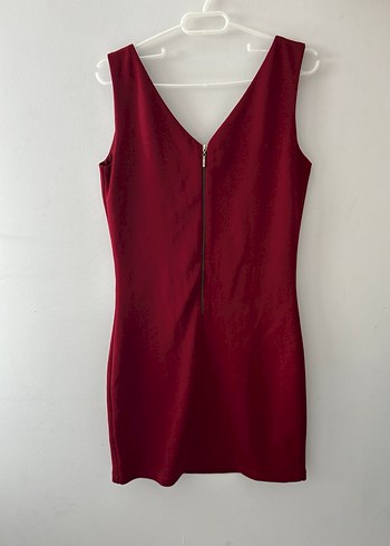 Bordo V Yakalı Midi Elbise - Görsel 2