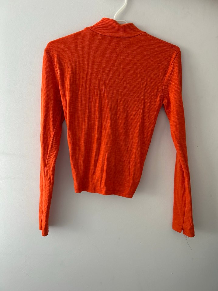 Uzun Kollu Turuncu Pilili Kadın Triko - Görsel 2