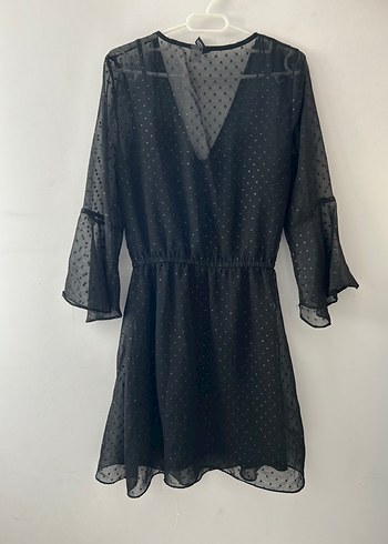 Siyah V Yaka Midi Elbise - Görsel 2