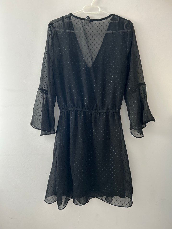 Siyah V Yaka Midi Elbise - Görsel 2