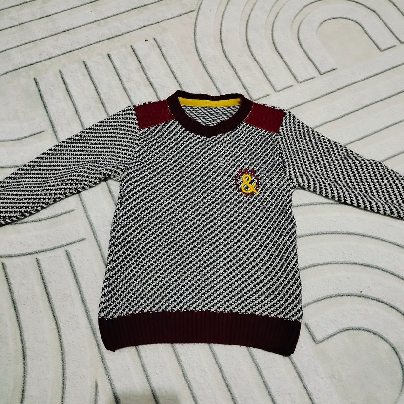 Bordo Detaylı Nakışlı Erkek Çocuk Kazak - Görsel 4