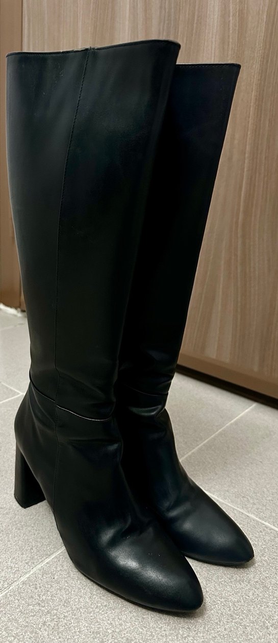 Nine West Marka Siyah Deri Dizüstü Fermuarlı Topuklu Çizme - Görsel 2