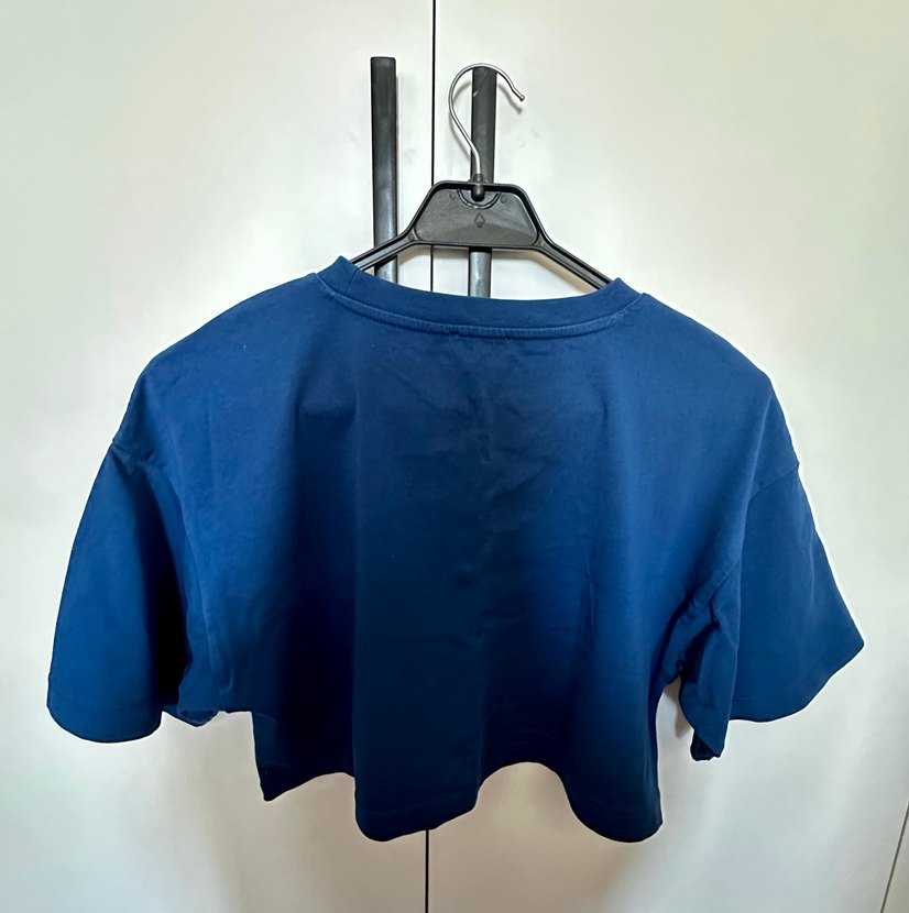 Mavi Baskılı Kısa Kollu Crop Tişört - Görsel 3