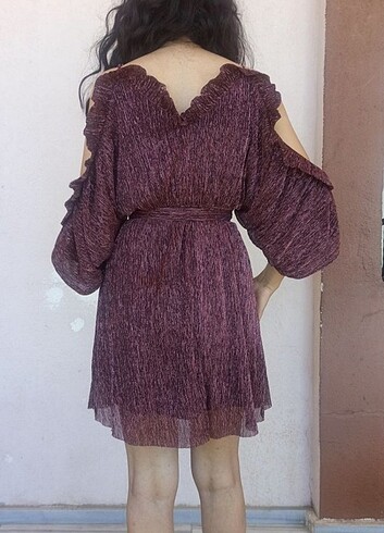 38 Beden Bordo simli elbise