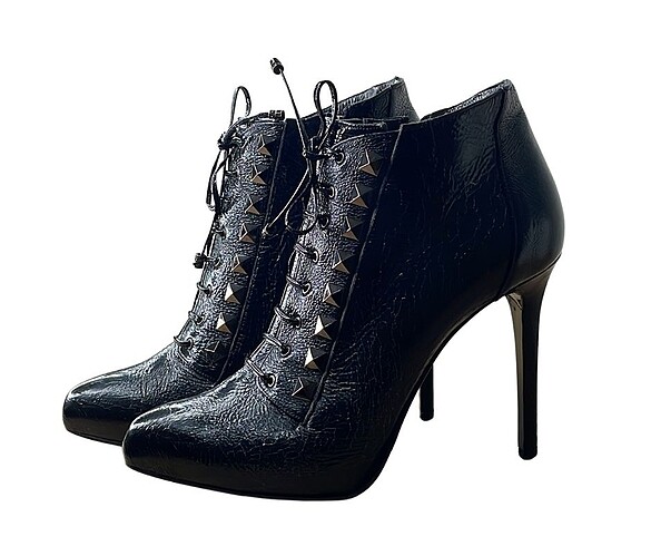 Le Silla Siyah Leather Studded Ankle Boots Size 39