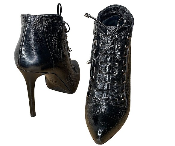 Le Silla Le Silla Siyah Leather Studded Ankle Boots Size 39