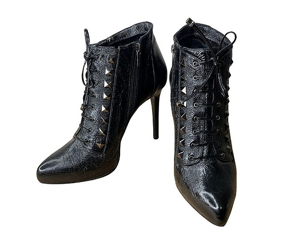 39 Beden Le Silla Siyah Leather Studded Ankle Boots Size 39