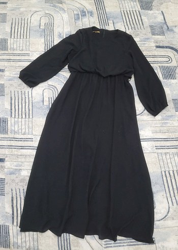 Siyah Uzun Kollu Bohem Uzun Elbise - Görsel 3