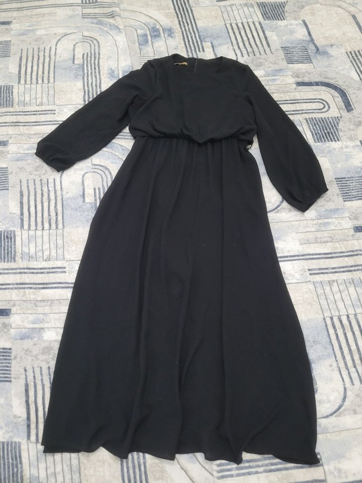 Siyah Uzun Kollu Bohem Uzun Elbise - Görsel 2