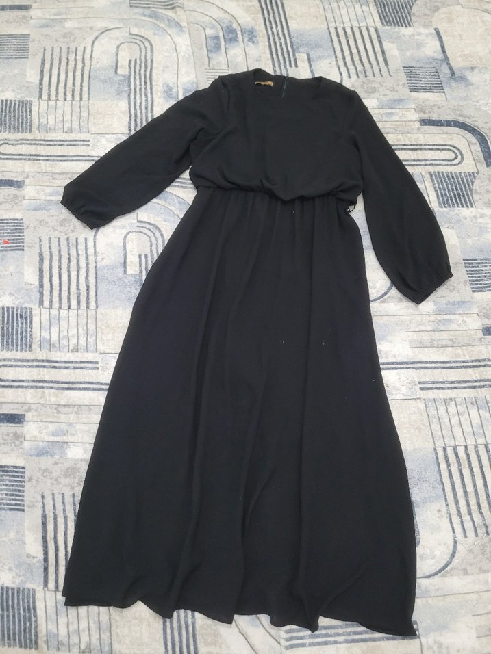 Siyah Uzun Kollu Bohem Uzun Elbise - Görsel 3