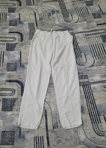 Beyaz Keten Rahat Kesim  pantolon - Görsel 5