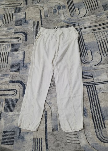 Beyaz Keten Rahat Kesim  pantolon - Görsel 9