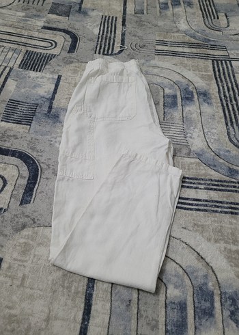 Beyaz Keten Rahat Kesim  pantolon - Görsel 8