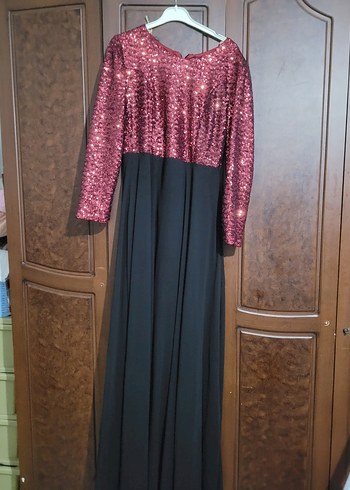 Bordo Siyah Uzun Kollu Abiye Elbise - Görsel 2