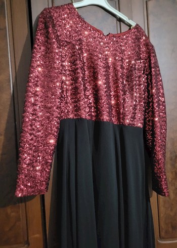 Bordo Siyah Uzun Kollu Abiye Elbise - Görsel 3