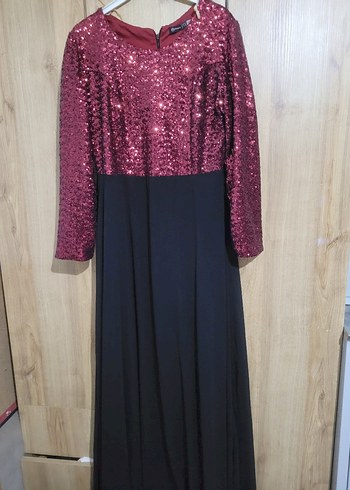 Bordo Siyah Uzun Kollu Abiye Elbise - Görsel 6