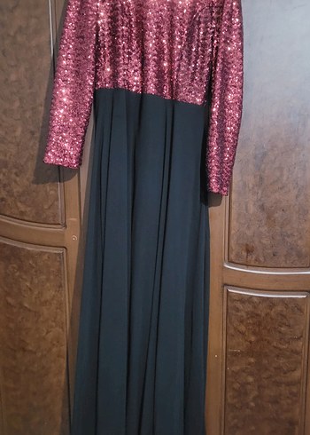 Bordo Siyah Uzun Kollu Abiye Elbise - Görsel 5