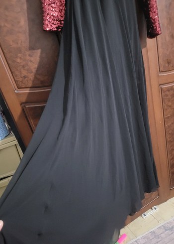 Bordo Siyah Uzun Kollu Abiye Elbise - Görsel 9