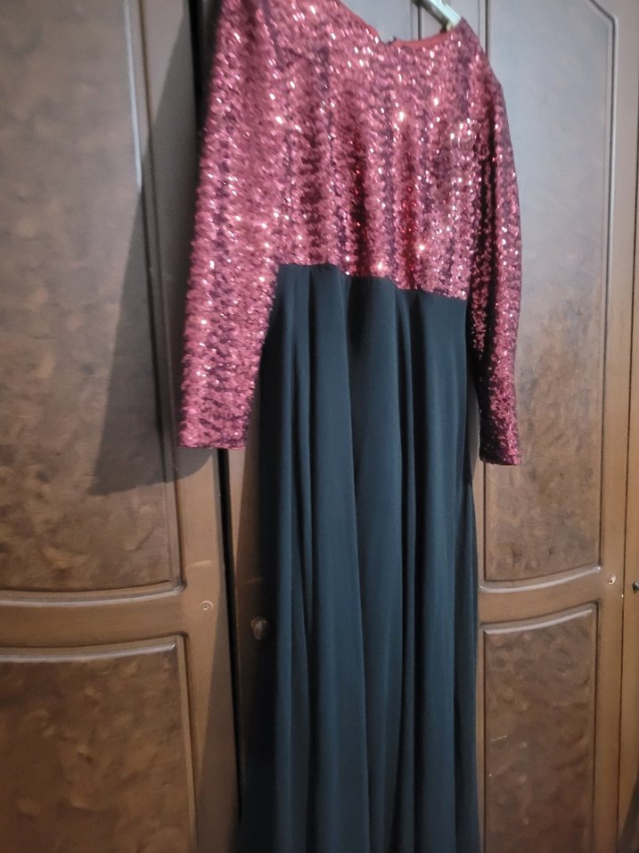 Bordo Siyah Uzun Kollu Abiye Elbise - Görsel 4