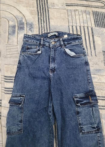 Gri Bağcıklı Bağcıklı Mavi Salaş Kot Pantolon - Görsel 4