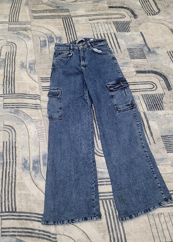 Gri Bağcıklı Bağcıklı Mavi Salaş Kot Pantolon - Görsel 2