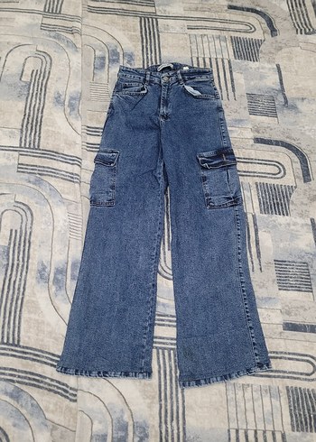 Gri Bağcıklı Bağcıklı Mavi Salaş Kot Pantolon - Görsel 3