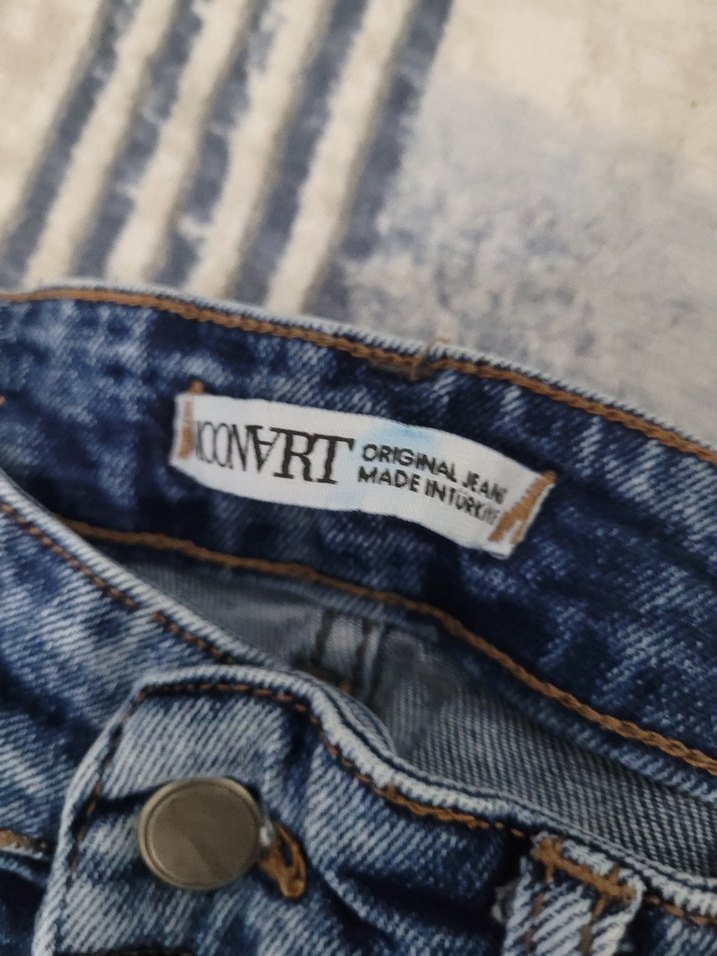 Gri Bağcıklı Bağcıklı Mavi Salaş Kot Pantolon - Görsel 5