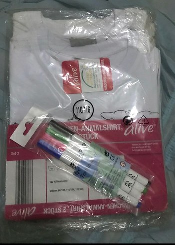 Boyanabilir Beyaz Kız Çocuk Tshırt 2'li Set 110/116 - Görsel 3