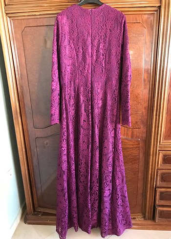 Mürdüm dantelli abiye elbise - Görsel 2