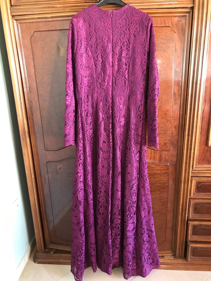 Mürdüm dantelli abiye elbise - Görsel 2