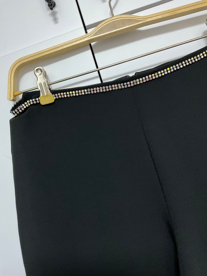 Siyah beli taşlı  Kumaş Pantolon - Görsel 2