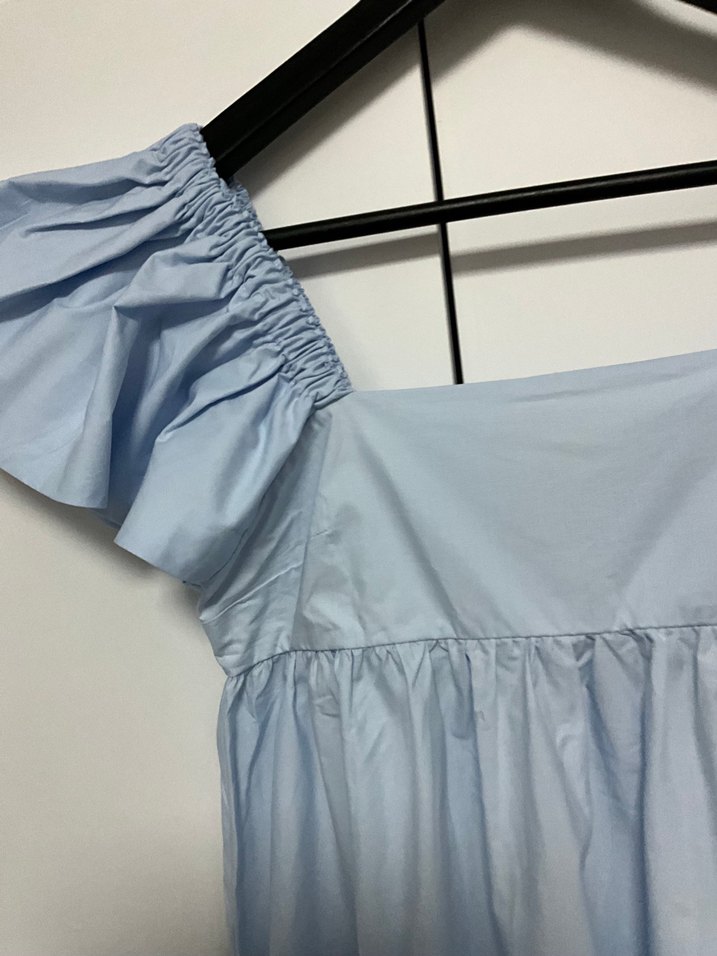 Fırfırlı Mavi  Bohem Uzun Keten Elbise - Görsel 4