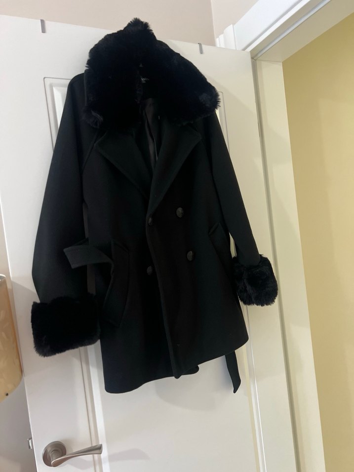 Kürklü Siyah Midi Kadın Kaban - Görsel 4