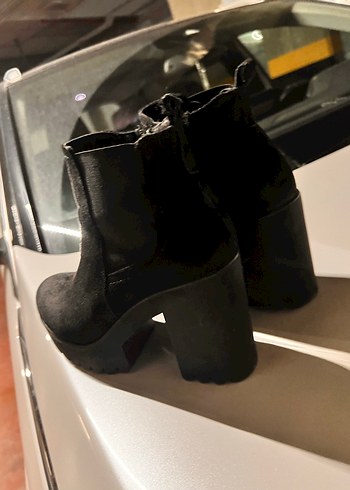 Siyah süet  Kadın Topuklu Goth Bot..yandan fermuarlı - Görsel 5