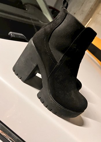 Siyah süet  Kadın Topuklu Goth Bot..yandan fermuarlı - Görsel 3