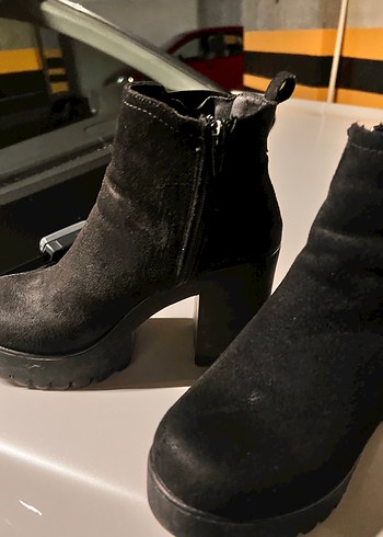 Siyah süet  Kadın Topuklu Goth Bot..yandan fermuarlı - Görsel 4